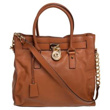 Pre Owned MICHAEL Michael Kors Brown Leather Large Hamilton North South Tote