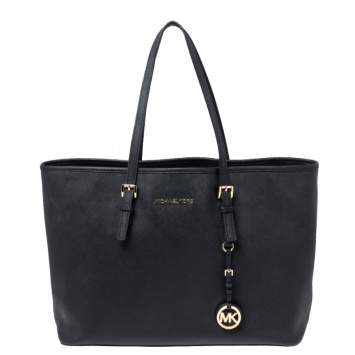 Pre Owned MICHAEL Michael Kors Black Saffiano Leather Large Jet Set Travel Tote