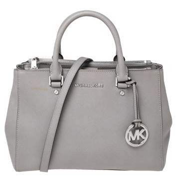 Pre Owned MICHAEL Michael Kors Grey Saffiano Leather Double Zip Tote
