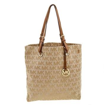 Pre Owned MICHAEL Michael Kors Beige Logo Canvas Tote