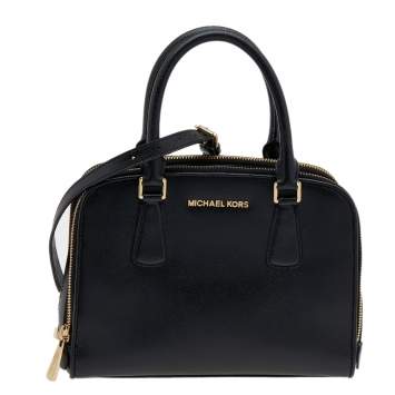 Pre Owned MICHAEL Michael Kors Black Saffiano Leather Top Zip Satchel