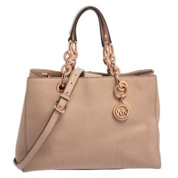Pre Owned MICHAEL Michael Kors Dusty Pink Saffiano Leather Medium Cynthia Tote