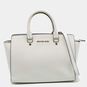 Pre Owned MICHAEL Michael Kors White Saffiano Leather Large Selma Satchel