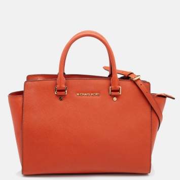 Pre Owned MICHAEL Michael Kors Orange Saffiano Leather Large Selma Satchel