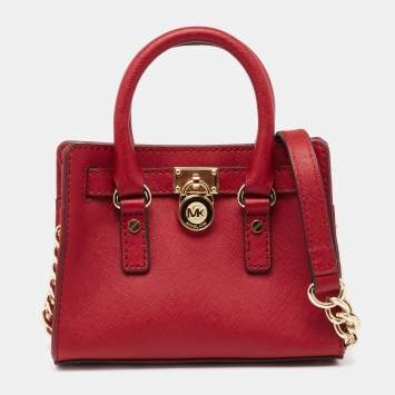 Pre Owned MICHAEL Michael Kors Red Leather Mini Hamilton Crossbody Bag