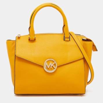 Pre Owned MICHAEL Michael Kors Yellow Leather Hudson Satchel