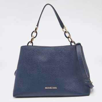 Pre Owned MICHAEL Michael Kors Navy Blue Leather Portia Top Handle Bag