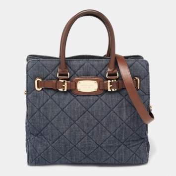 Pre Owned MICHAEL Michael Kors Blue Quilted Denim Large Hamilton North South Tote