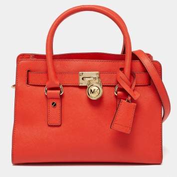 Pre Owned MICHAEL Michael Kors Orange Saffiano Leather Hamilton Tote