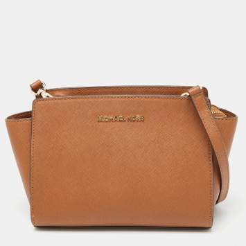 Pre Owned MICHAEL Michael Kors Brown Saffiano Leather Small Selma Crossbody Bag