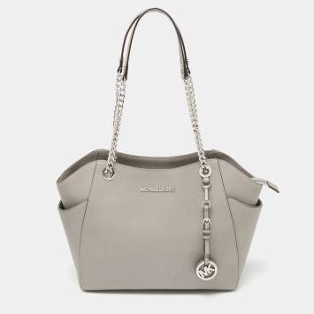 Pre Owned MICHAEL Michael Kors Grey Leather Jet Set Travel Chain Tote