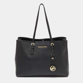 Pre Owned MICHAEL Michael Kors Black Saffiano Leather Jet Set Travel Tote