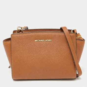 Pre Owned MICHAEL Michael Kors Brown Saffiano Leather Small Selma Crossbody Bag