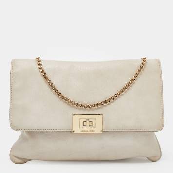 مملوكة مسبقًا MICHAEL Michael Kors White Leather Sloan Chain Flap Shoulder Bag