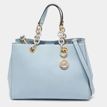 Pre Owned MICHAEL Michael Kors Light Blue Saffiano Leather Medium Cynthia Tote