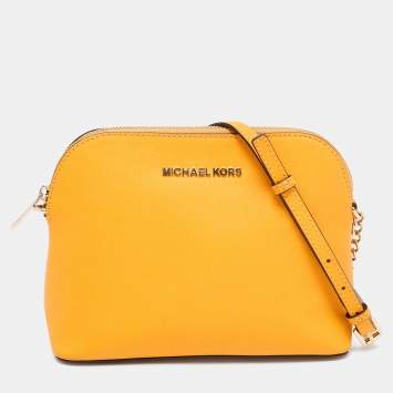 Pre Owned MICHAEL Michael Kors Yellow Leather Cindy Dome Crossbody Bag
