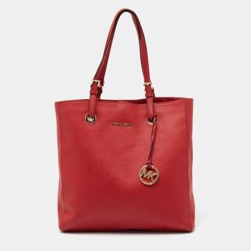 Pre Owned MICHAEL Michael Kors Red Leather Jet Set Vertical Tote
