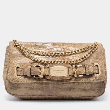 مملوكة مسبقًا MICHAEL Michael Kors Olive Green Python Embossed Leather Hamilton Flap Shoulder Bag