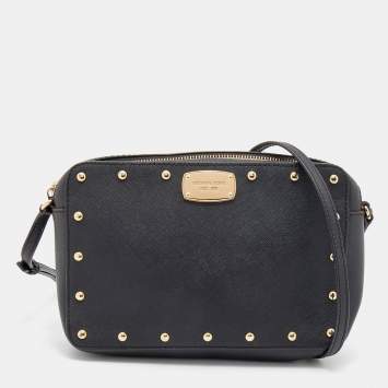 Pre Owned MICHAEL Michael Kors Black Leather Sandrine Stud Crossbody Bag