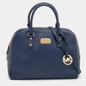 Pre Owned MICHAEL Michael Kors Navy Blue Saffiano Leather Cindy Dome Satchel