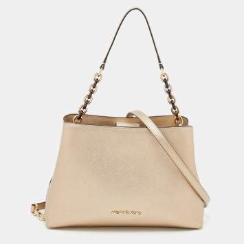 Pre Owned MICHAEL Michael Kors Metallic Gold Leather Portia Top Handle Bag