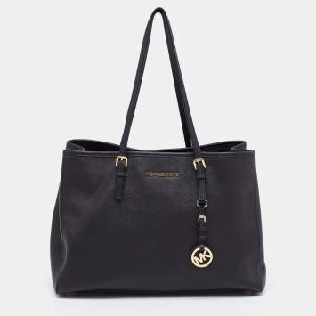 Pre Owned MICHAEL Michael Kors Black Saffiano Leather Large Jet Set Travel Tote