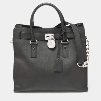 Pre Owned MICHAEL Michael Kors Black Leather Large Hamilton North South Tote