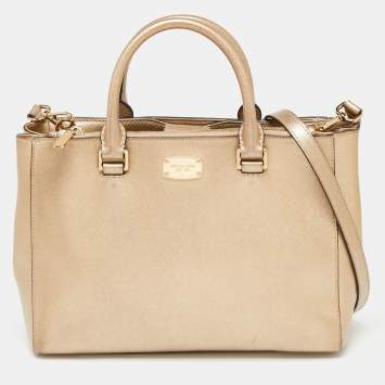 مملوكة مسبقًا MICHAEL Michael Kors Gold Saffiano Leather Jet Set Tote