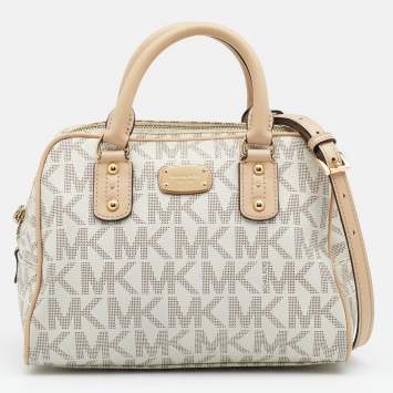 Pre Owned MICHAEL Michael Kors White Monogram Coated Canvas Satchel