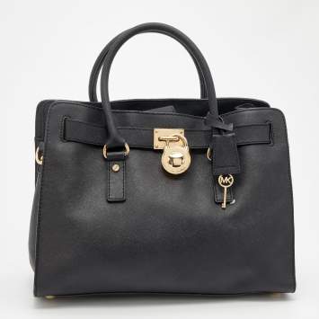 Pre Owned MICHAEL Michael Kors Black Leather Large East West Hamilton Tote