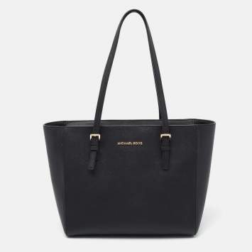 Pre Owned MICHAEL Michael Kors Black Leather Jet Set Tote