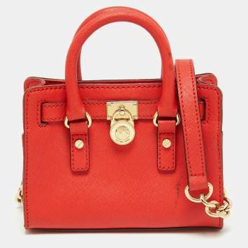 Pre Owned MICHAEL Michael Kors Red Saffiano Leather Mini Hamilton Crossbody Bag