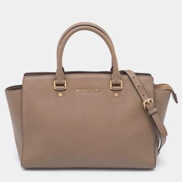 Pre Owned MICHAEL Michael Kors Tortilla Brown Saffiano Leather Large Selma Tote