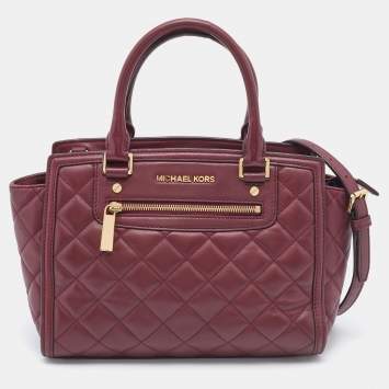 Pre Owned MICHAEL Michael Kors Burgundy Quilted Leather Selma Tote