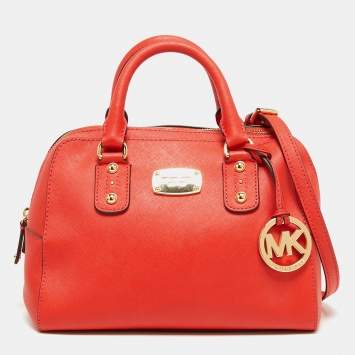 Pre Owned MICHAEL Michael Kors Red Saffiano Leather Dome Satchel