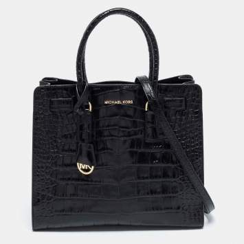 Pre Owned MICHAEL Michael Kors Black Croc Embossed Leather Dillon Tote 