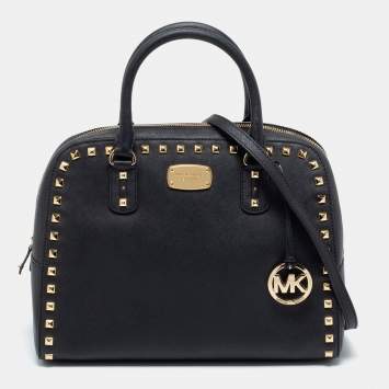 Pre Owned MICHAEL Michael Kors Black Leather Studded Sandrine Satchel