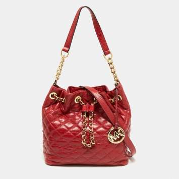 Pre Owned MICHAEL Michael Kors Red Quilted Leather Frankie Bucket Bag