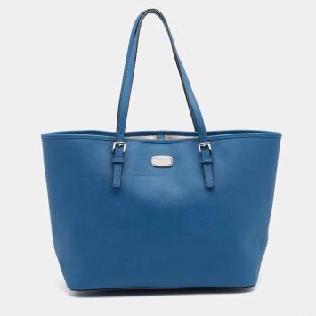Pre Owned MICHAEL Michael Kors Blue Leather Large Jet Set Travel Tote