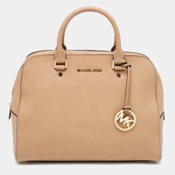 Pre Owned MICHAEL Michael Kors Beige Leather Zip Satchel