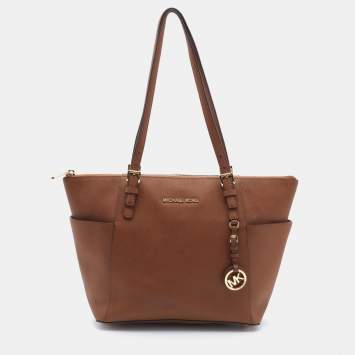 Pre Owned MICHAEL Michael Kors Caramel Leather Top-zip Jet Set Tote