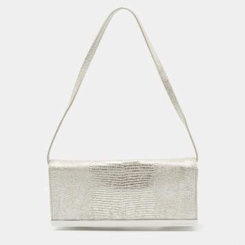Pre Owned MICHAEL Michael Kors Silver Lizard Embossed Leather Tilda Clutch Bag
