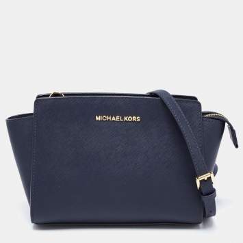 Pre Owned MICHAEL Michael Kors Blue Saffiano Leather Small Selma Crossbody Bag