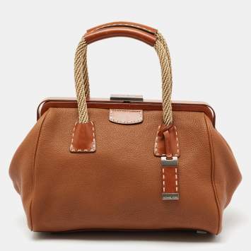 Pre Owned MICHAEL Michael Kors Brown Grained Leather Frame Satchel