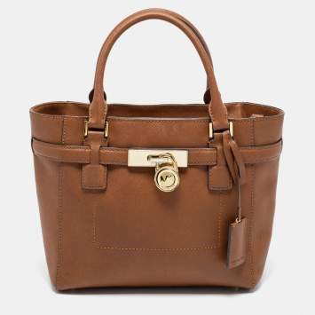 مملوكة مسبقًا MICHAEL Michael Kors Brown Saffiano Leather Medium Hamilton Traveler Tote