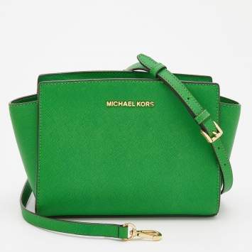 Pre Owned MICHAEL Michael Kors Green Saffiano Leather Selma Crossbody Bag