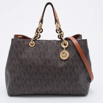 Pre Owned MICHAEL Michael Kors Brown Coated Canvas Large Cynthia Tote