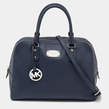 Pre Owned MICHAEL Michael Kors Navy Blue Saffiano Leather Cindy Dome Satchel