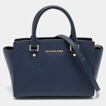 مملوكة مسبقًا MICHAEL Michael Kors Navy Blue Leather Medium Selma Satchel