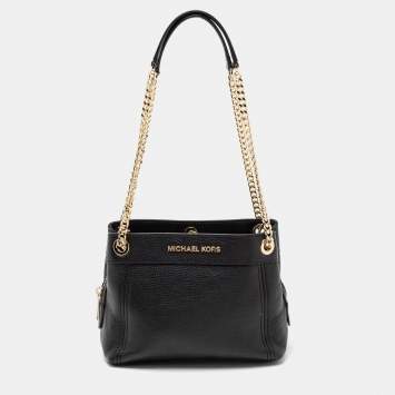 Pre Owned Michael Kors Black Leather Jet Set Chain Shoulder Bag